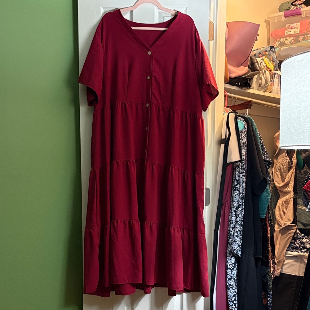 SHEIN Button Down Tiered Ruby Dress